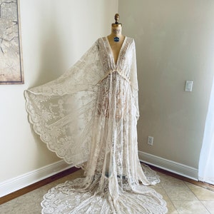 Boho Ivory Lace Wedding Dress With Fringe + Maternity Wedding Dress, Bell Sleeve Wedding Dress, Boho Wedding Dress, Photoshoot Dress