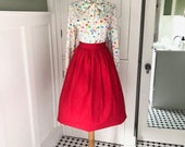 Vintage Red Skirt 60s Womens Pleated Full Skirt I Love Lucy Mad Men Secretary Skirt Red Rockabilly Circle Skirt Theater Costume