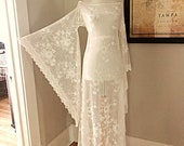Vintage Lace Wedding Dress Sheer Cream Lace Wedding Gown BoHo Hippie Crochet lace Wedding Dress Women 39 s Victorian LACE Bell Sleeve Dress