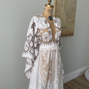 Two Tone Vintage Lace Wedding Dress, Plunging, Deep V Wedding Dress, Boho Maternity Dress, Bell Sleeve Dress, Photoshoot Dress