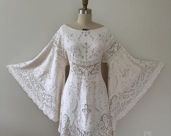 Courthouse Wedding Dress, Vintage Lace Bell Sleeve, Rehearsal Dinner, Elopement Dress, Custom Sizes, Modest