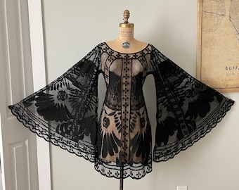 Lace Stevie Nicks Dress, Boho Black Lace Wedding Dress, Angel Sleeve Dress, Bohemian Lace Dress, Gothic Wedding Dress, Wedding Guest Dress