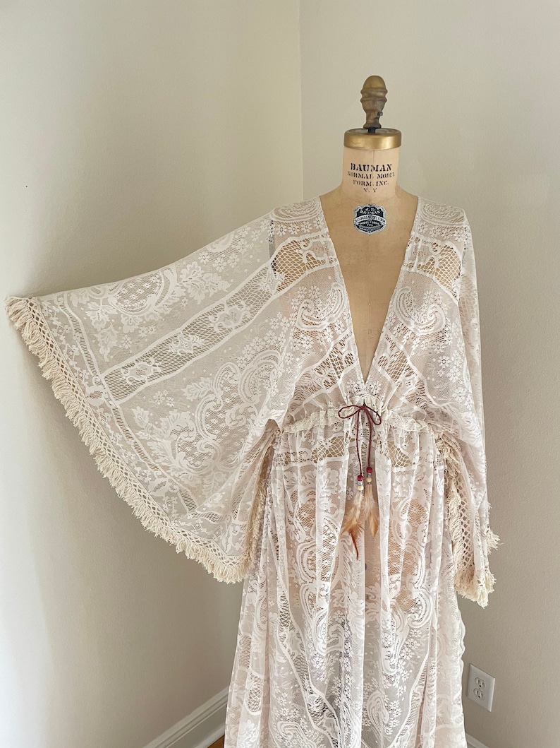 Boho Bridal Dress Boho Lace Wedding Dress With Fringe Sleeves - Etsy