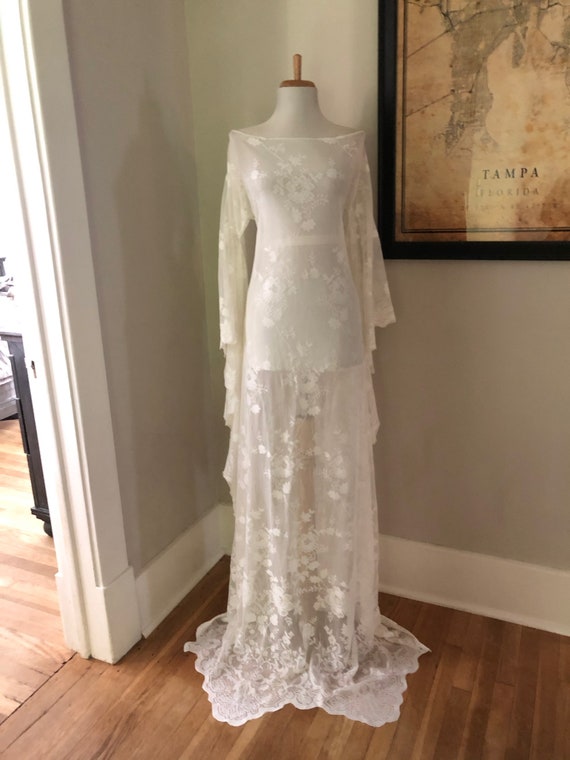 Ivory Lace Art Deco Lace Wedding Dress | BoHo 70s 