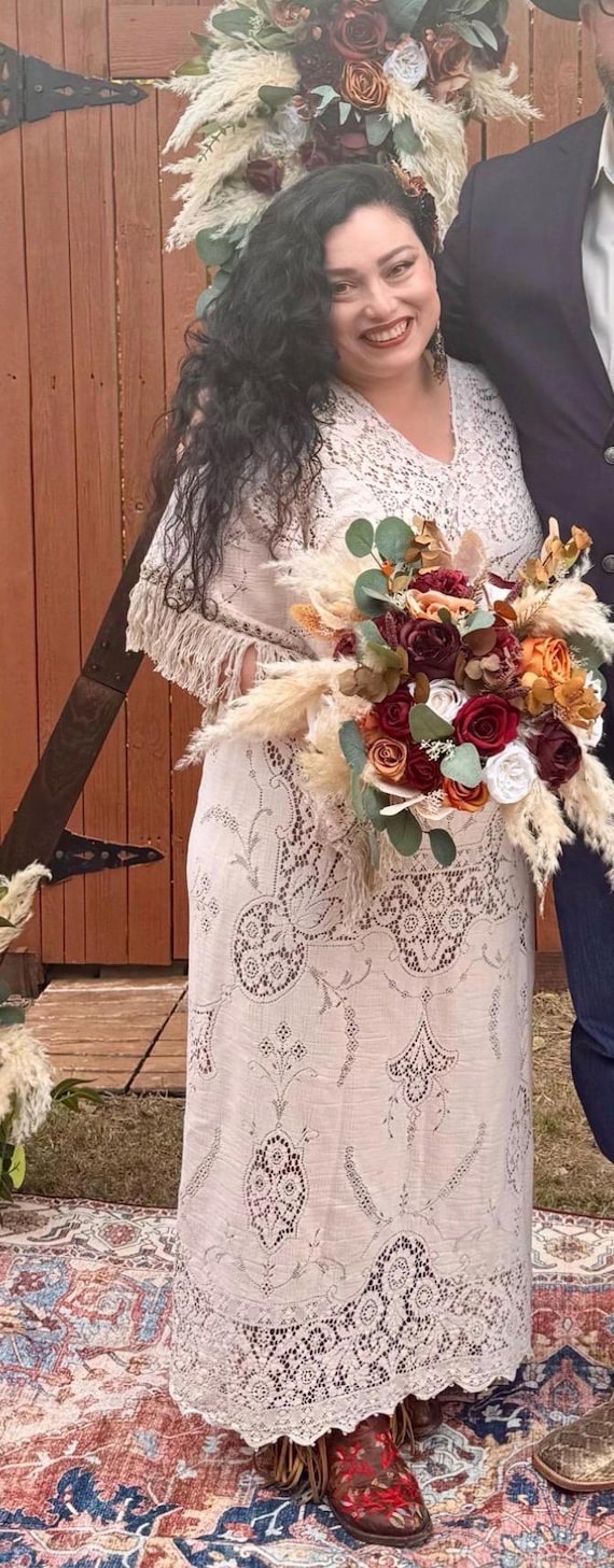 ivory lace plus size wedding dress Vintage Boho Dress, Adjustable Fit, Friendly colorgrp-52477