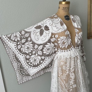 Vintage Lace Wedding Dress: Boho Bell Sleeve Plunging Gown