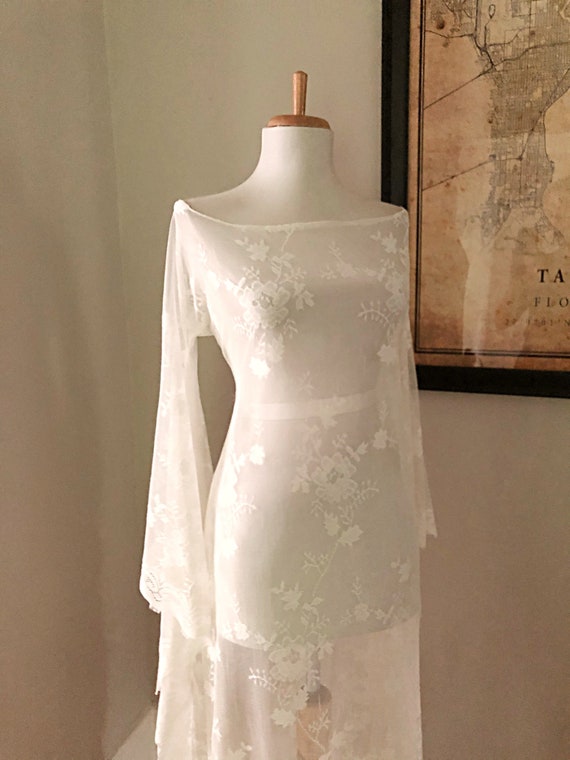 Vintage Lace Wedding Dress | Sheer Cream Lace Wed… - image 6