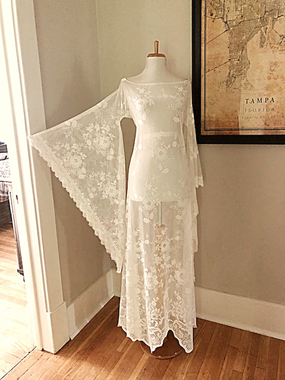 Vintage Lace Wedding Dress | Sheer Cream Lace Wed… - image 3