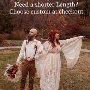 Boho Cream Lace Wedding Dress with Empire Waist & Long Fringe Sleeves, Maternity Friendly image 4