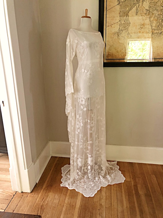 Ivory Lace Art Deco Lace Wedding Dress | BoHo 70s… - image 10