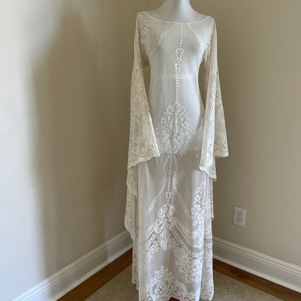 Vestido Daisy Jones: Vestido de novia bohemio vintage de encaje y ganchillo