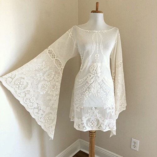 Cream Boho Short Lace Wedding Dress Vintage M /L Boho Etsy