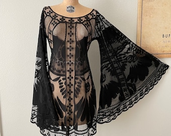 Black Lace Angel Sleeve Dress: Gothic Bohemian Wedding Guest Outfit Black Lace Angel Sleeve Dress: Gothic Bohemian Wedding Guest Outfit