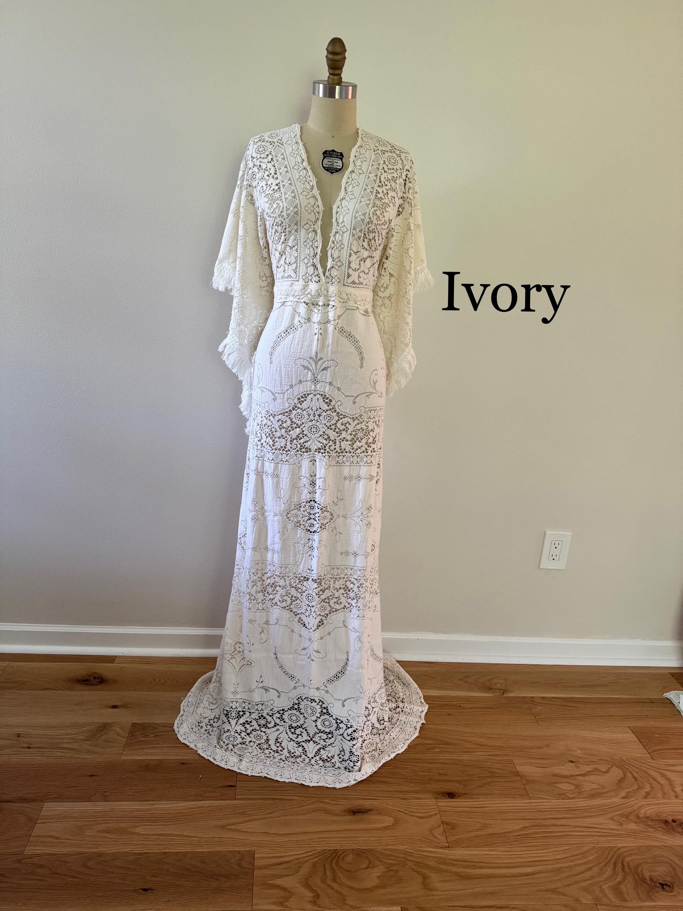 Sandy Beige Vintage Lace Wedding Dress, Gypsy Wedding Dress