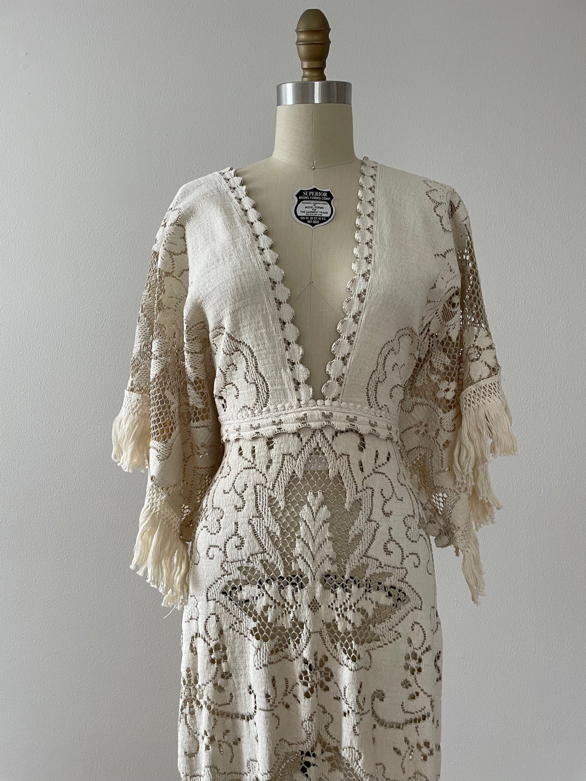 Ivory & Taupe Vintage Lace Wedding Dress, Gypsy Wedding Dress 