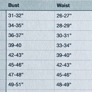 Size chart With measurements