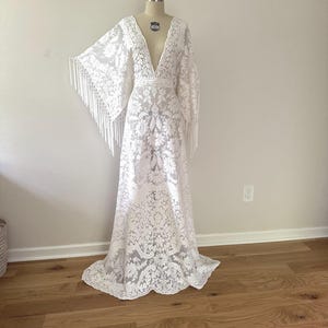 Boho Fringe Wedding Dress: Vintage Lace Bridal Gown, Adjustable S-XL