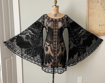 Black Lace Bell Sleeve Dress for Gothic Weddings and Concert Outfits