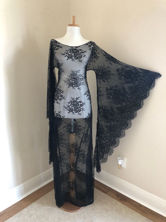 Boho Wedding Dress, Sheer Black Lace Wedding Dress