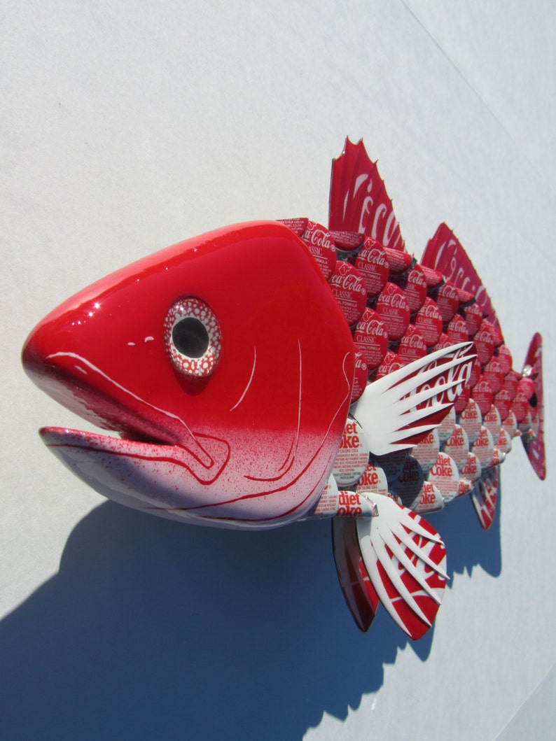 Red Fish Art Coke Bottle Cap Wall Art Red Drum Fish Etsy