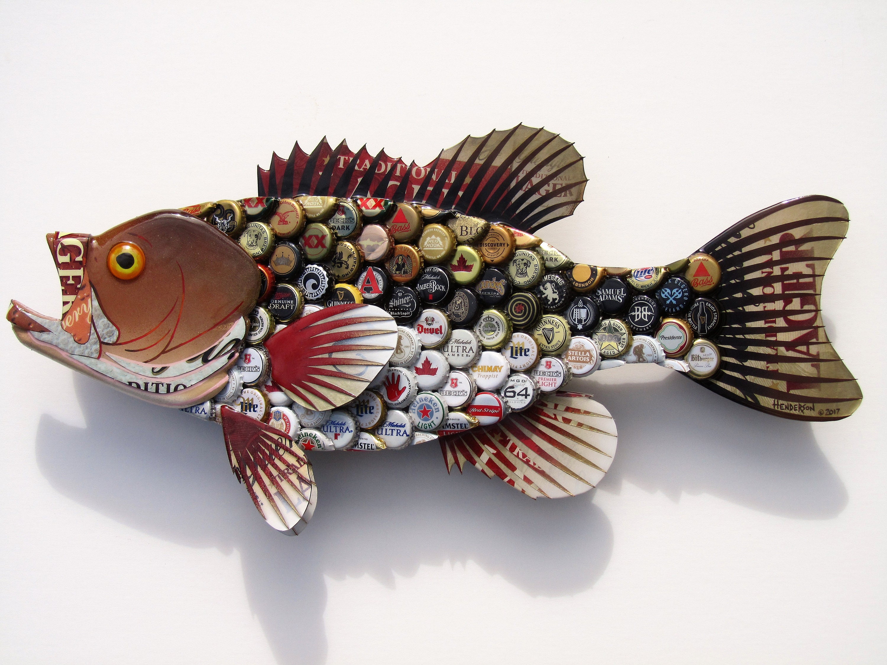 Bottlecap Fish Metal Wall Art Large Mouth Bass Etsy