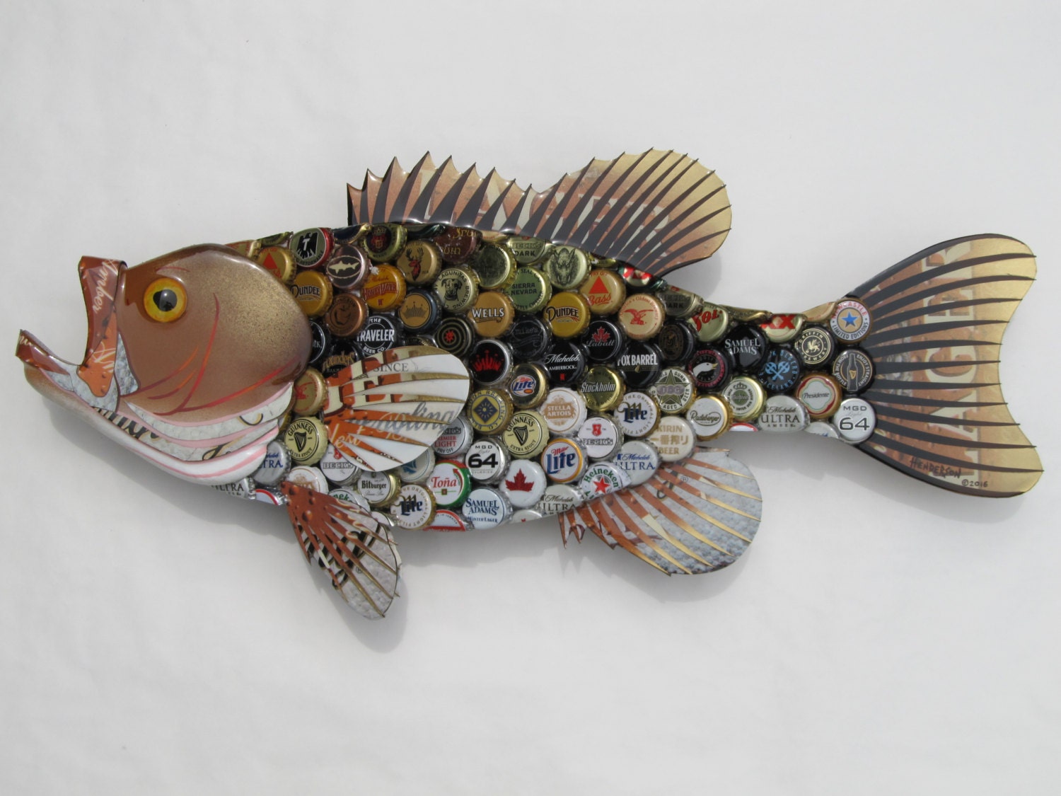 Bottlecap Fish Metal Wall Art Large Mouth Bass Etsy