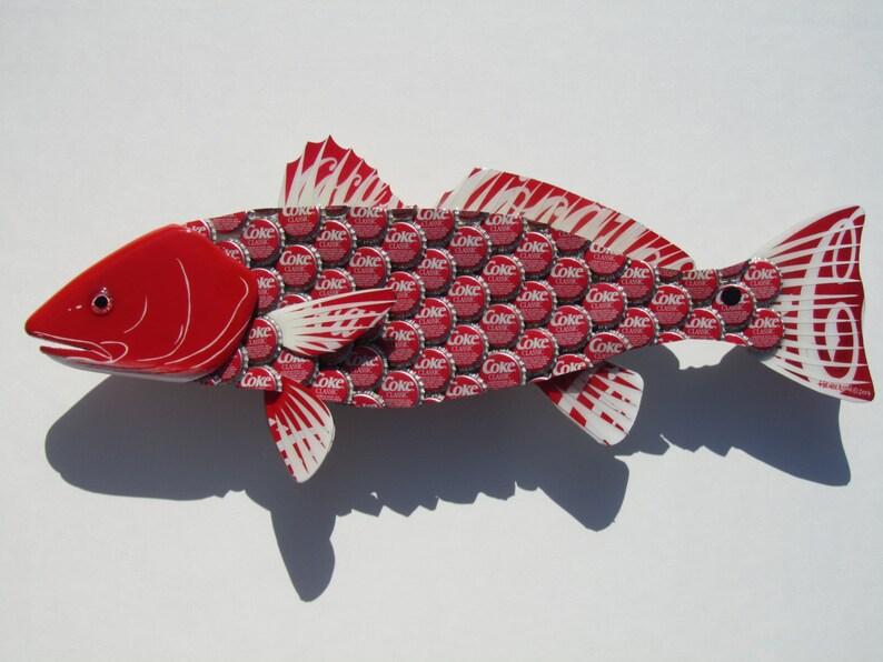 Red Fish Coca Cola Bottle Cap Wall Art Red Drum Etsy