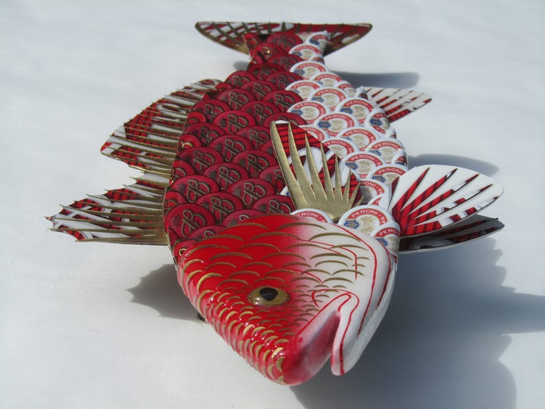 Red Fish Wall Art Budweiser Bottle Cap Art Etsy