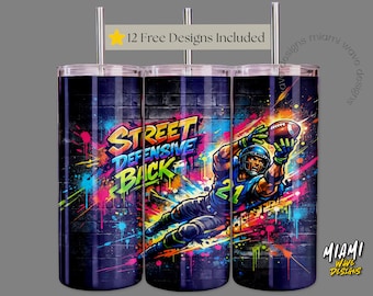 Street Defensive Back Football Tumbler Wrap, Graffiti Art PNG (Digital Download)