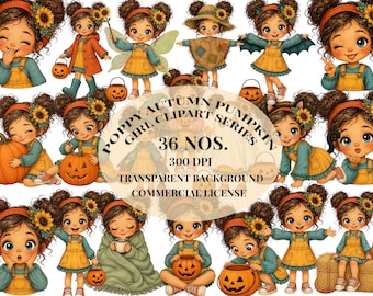Poppy Pumpkin Girl Clipart, Autumn Watercolor Characters, Halloween Bundle (Digital Download)