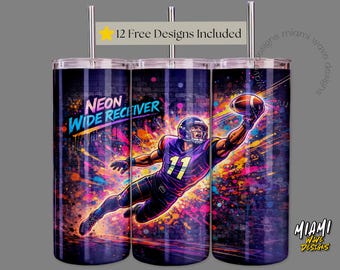 Neon Wide Receiver Football Tumbler Wrap, Graffiti Art PNG (Digital Download)