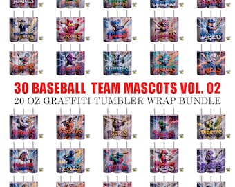 Graffiti Baseball Tumbler Wrap Bundle Vol. 02 | 30 Teams PNG Digital Downloads | 20oz Skinny Tumbler Sublimation | Street Art Designs 0219
