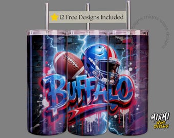 Graffiti Football Team Buffalo Sublimation PNG -20oz Tumbler Wrap 0185