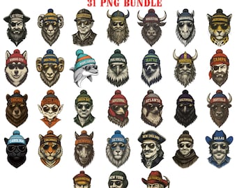Vintage Football Team Mascot PNG Bundle, Retro Football Mascot PNG, Football Team Animal Mascot design, 31 Retro Football Game Day PNGs 0176