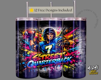 Street Quarterback Football Tumbler Wrap, Graffiti Art, 20oz Skinny Tumbler PNG (Digital Download)