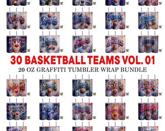 Graffiti Basketball Tumbler Wrap Bundle | 30 Teams 20oz Skinny Tumbler Sublimation PNG | Street Art Basketball Designs 0220
