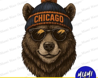 Vintage Chicago Football PNG T-Shirt Design, mascotte ours fan de l'équipe sportive rétro téléchargement numérique 0091