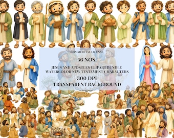 Jesus Apostles Clipart Bundle, Watercolor New Testament Characters, Bible Story Scenes (Digital Download)
