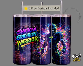 Shadow Gridiron Warrior Football Tumbler Wrap, Graffiti Style PNG (Digital Download)