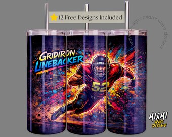 Gridiron Linebacker Football Tumbler Wrap, Graffiti Style PNG (Digital Download)