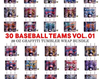 Graffiti Baseball Tumbler Wrap Bundle | 30 Teams PNG Digital Downloads | 20oz Skinny Tumbler Sublimation | Street Art Designs 0218