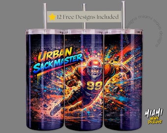 Urban Sack Master Football Tumbler Wrap, Graffiti Style, 20oz Skinny Tumbler PNG (Digital Download)