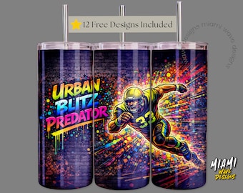 Urban Blitz Predator Football Tumbler Wrap, 20oz Skinny PNG (Digital Download)