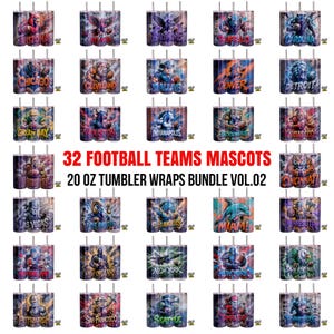 32 NFL Football Teams in Graffiti wall art style with 3D text for 20 oz Tumbler wrap png bundle