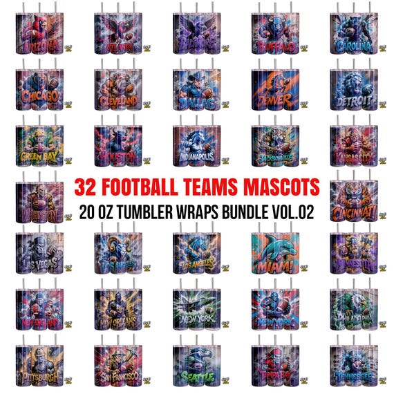 Graffiti Football Tumbler Wrap Bundle Vol. 02 | 3D Text 32 Teams PNG Digital Downloads 0215