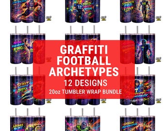 Graffiti Football Tumbler Wrap Bundle, 12 Urban Player Designs (Digital Download)