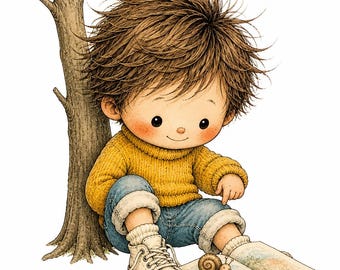 Autumn Boy Clipart Set, 36 transparent background PNGs, Digital Download