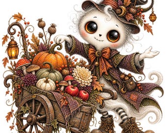 24 Whimsical Ghost Garden Clipart JPG, Amber-Eyed Halloween Characters, White Background Digital Download