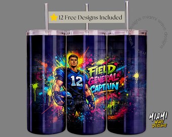 Field General Captain Football Tumbler Wrap, Graffiti Art, 20oz Skinny PNG (Digital Download)