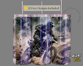 Dirtbike Tumbler Wrap, Dirt Bike Racer 20oz Skinny Tumbler Sublimation Design, Motorcycle Racing Dirt bike Digital Download PNG 0224